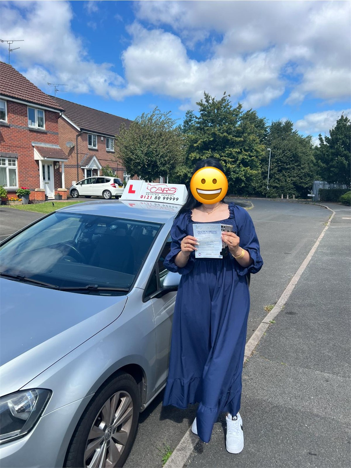 Cars Driving School student celebrating a practical driving test pass